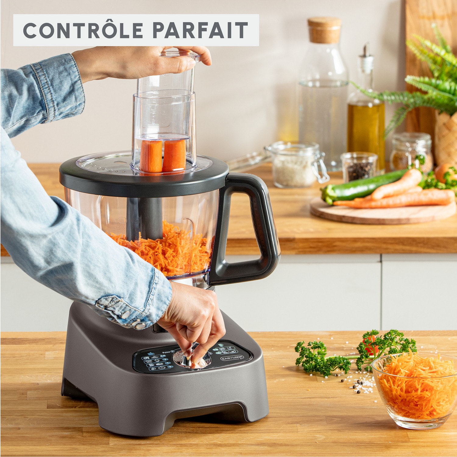 Robot culinaire MOULINEX Double Force 1000W + 10 accessoires, Gris - FP825E10 Robot culinaire MOULINEX Double Force 1000W + 10 accessoires, Gris - FP825E10