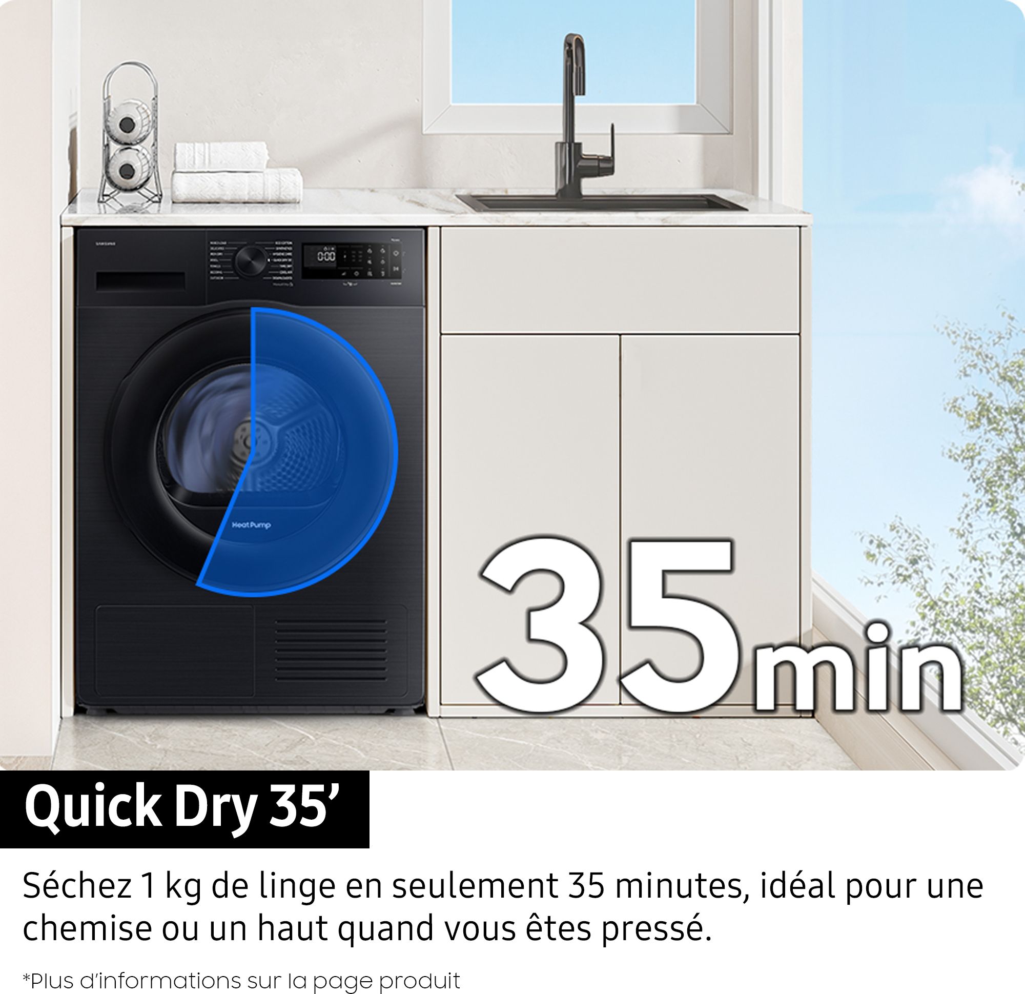 Sèche-linge pompe à chaleur SAMSUNG 9kg Moteur induction Connecté Noir - DV90DG6845LBU3