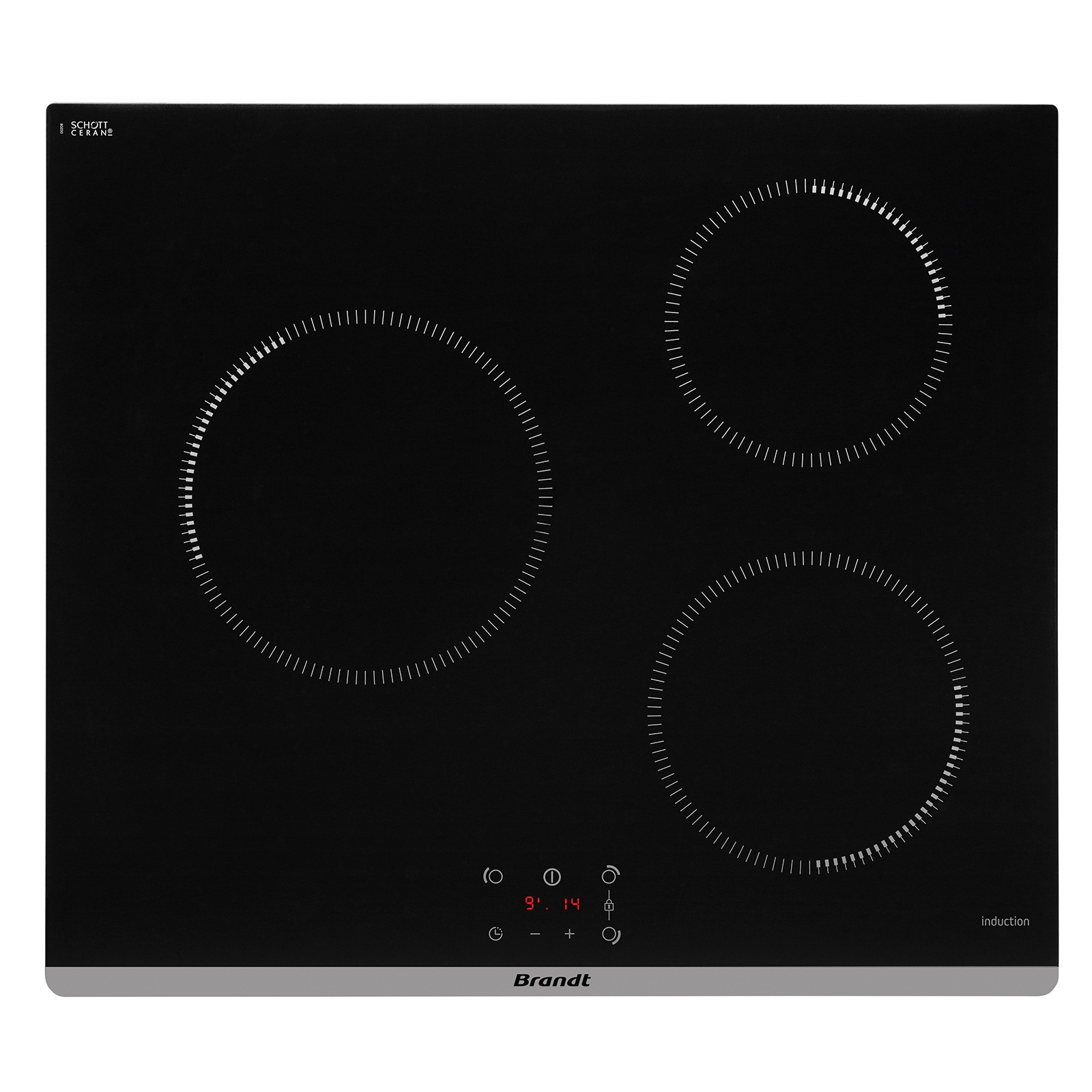 Plaque induction BRANDT 3 foyers, 5900W, 60cm, Noir - BPI6360B