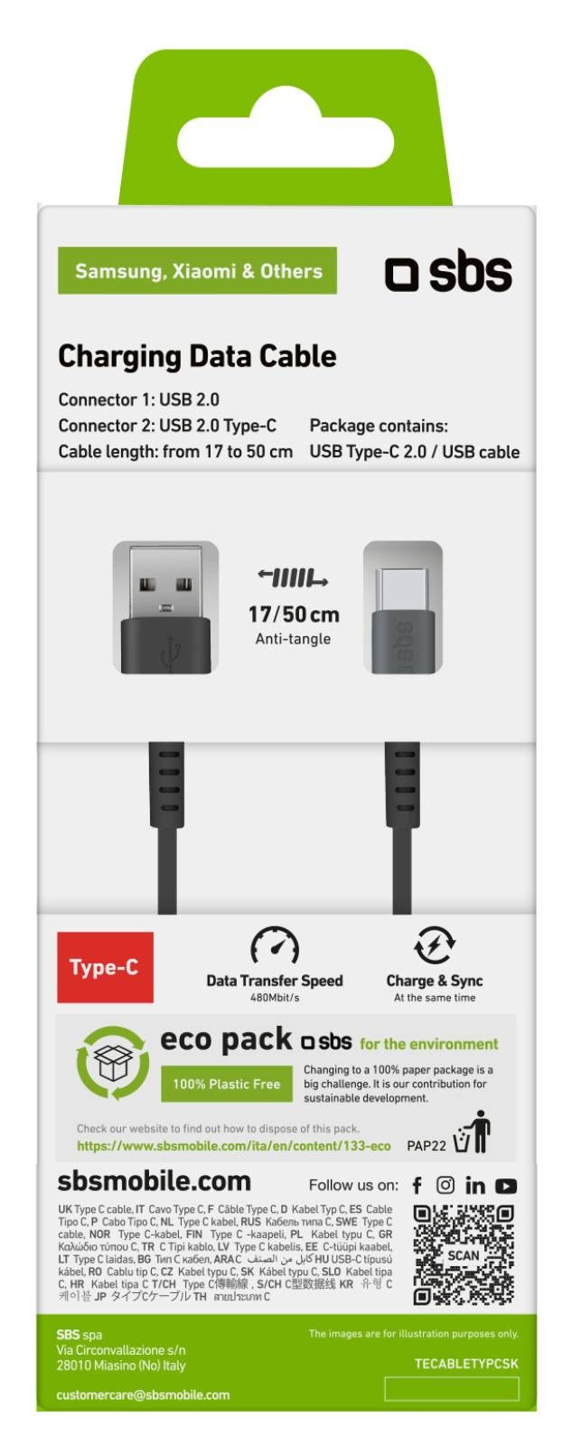 SBS Câble USB Câble spiralé Type C transfert de données et chargement - CABL-SPIRAL-TYPEC