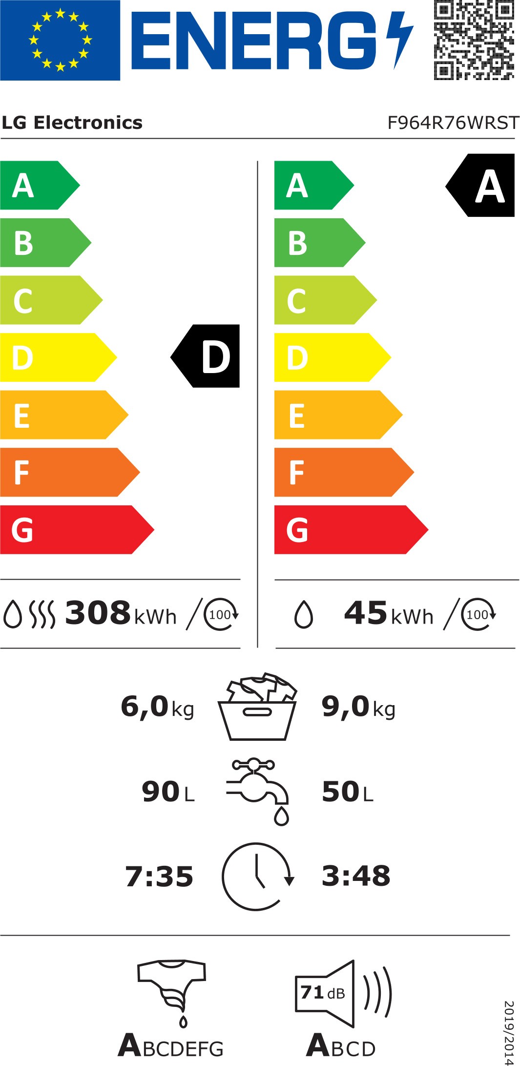 Lave linge sechant Frontal LG , 1400 trs/mn, 9/6 kg, Blanc - F964R76WRST Lave linge sechant Frontal LG , 1400 trs/mn, 9/6 kg, Blanc - F964R76WRST