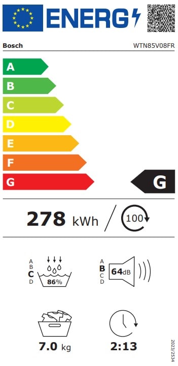 Sèche linge Condensation BOSCH Série 4, Auto Dry, 7kg, Blanc - WTN85V08FR Sèche linge Condensation BOSCH Série 4, Auto Dry, 7kg, Blanc - WTN85V08FR