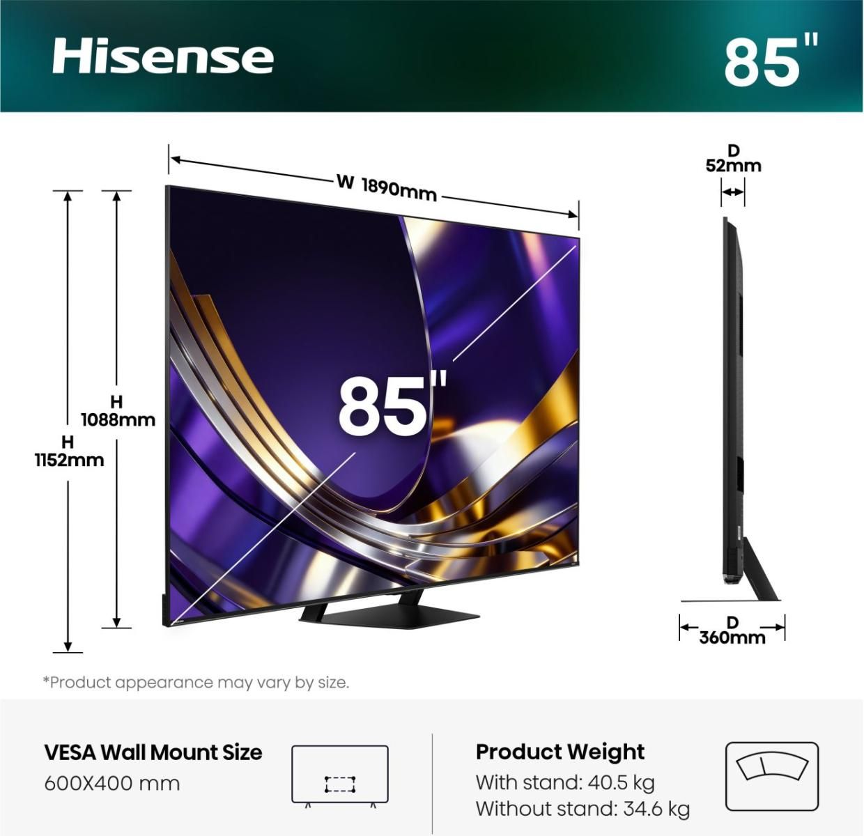 TV Mini LED 4K 214 cm HISENSE  - 85U7SPRO