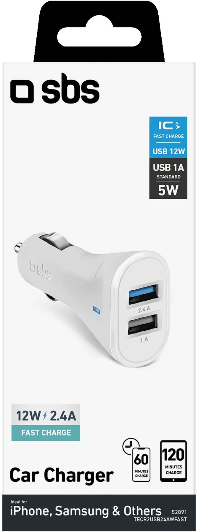 SBS Chargeur allume cigare avec deux ports USB 12 Watt - CHARGEURVOIT-2USB