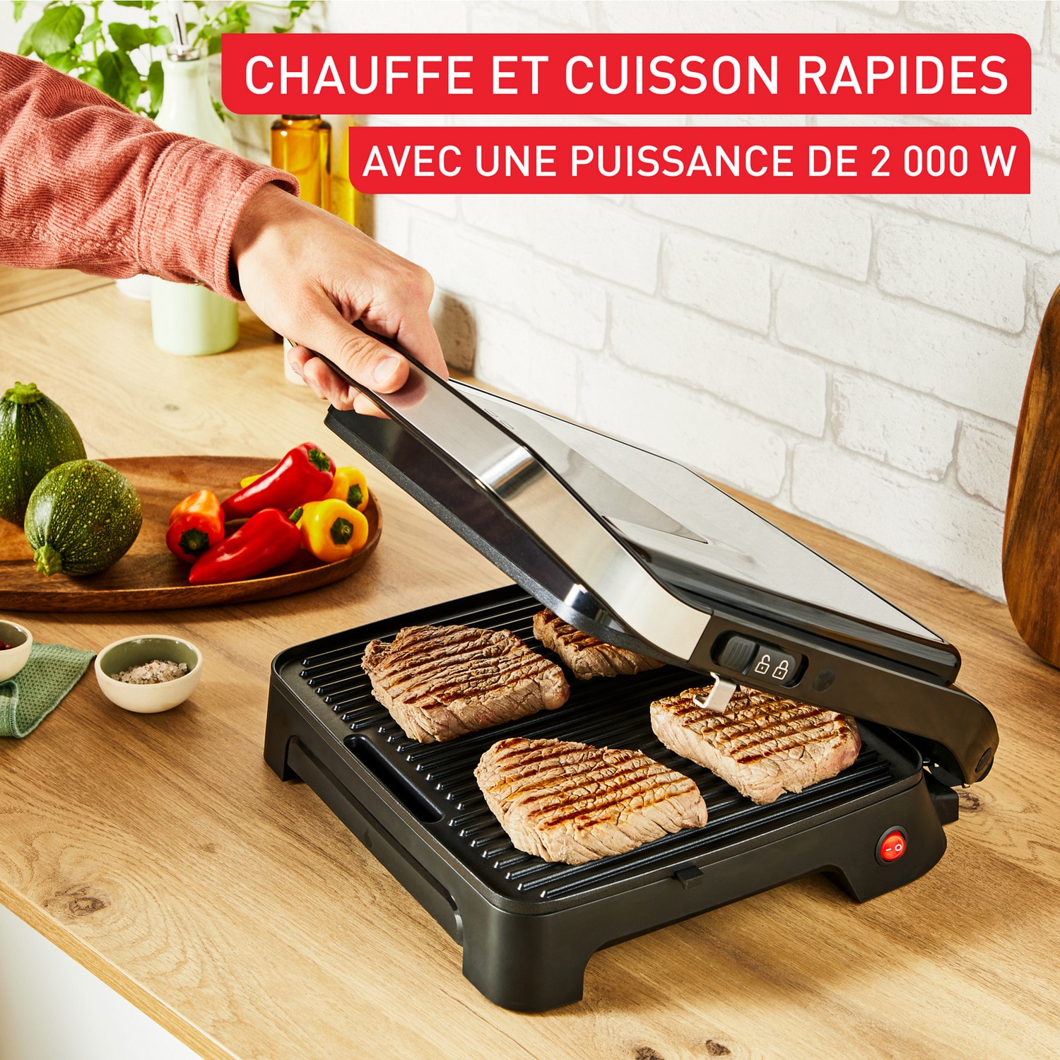 Grill viandes TEFAL 29x26cm Antiadhésive Inox - GC271D10