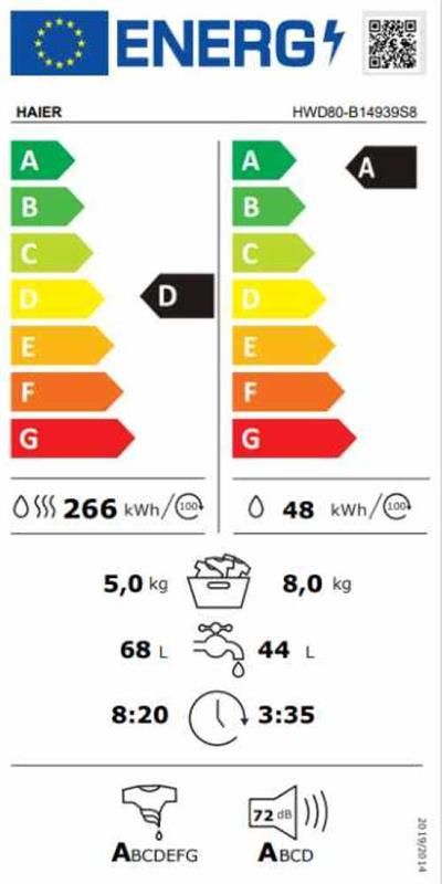 Lave linge sechant Frontal HAIER  - HWD80B14939S8