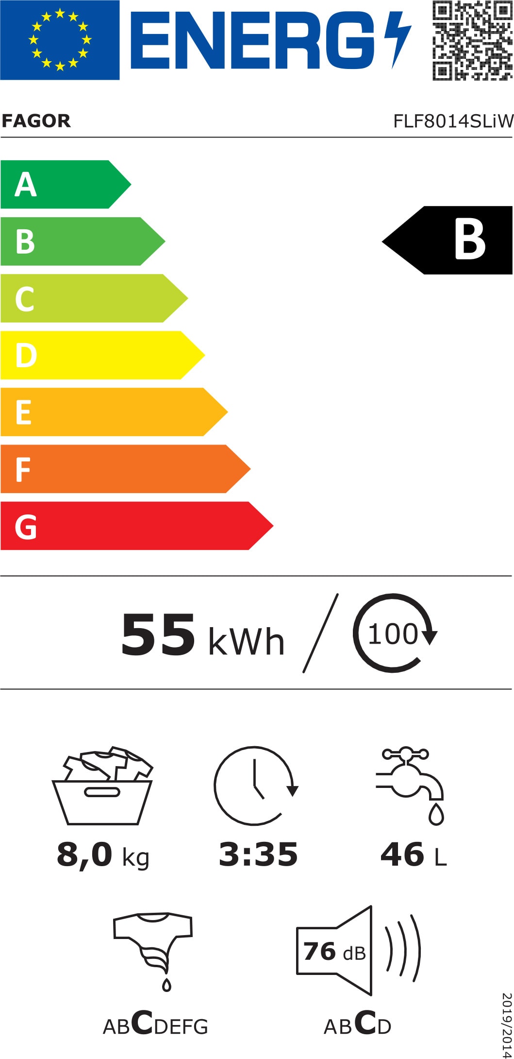 Lave linge Frontal FAGOR , 1400 trs/mn, 8kg, Blanc - FLF8014SLIAW Lave linge Frontal FAGOR , 1400 trs/mn, 8kg, Blanc - FLF8014SLIAW