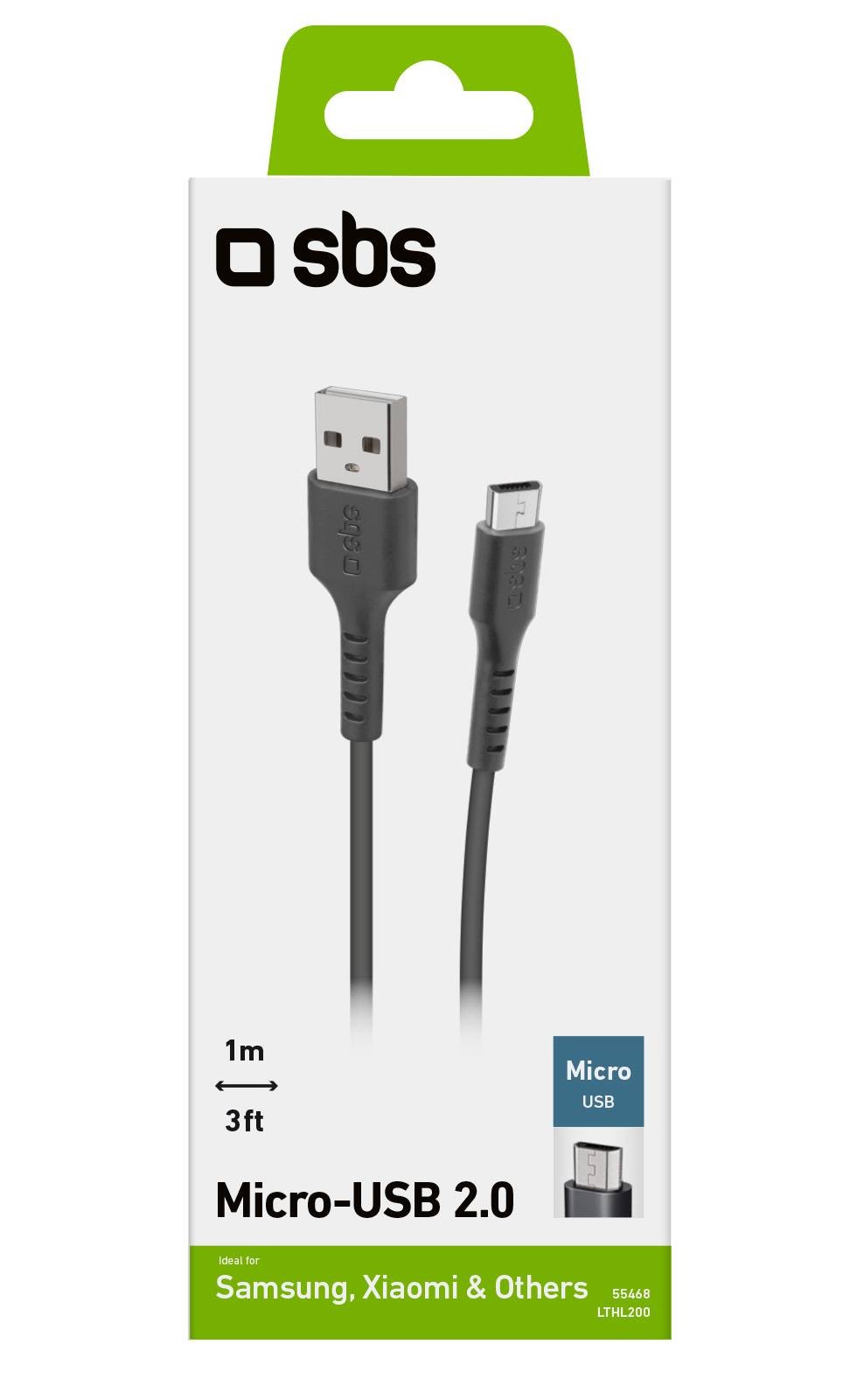 SBS Câble USB  de données USB 2.0 - Micro-USB - CABLUSB-MICROUSBNOIR