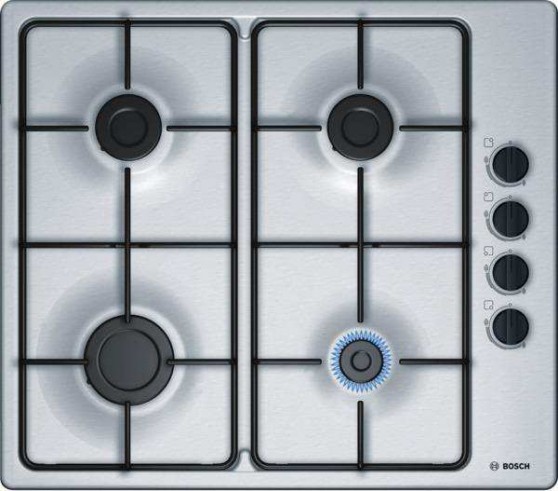 Plaque gaz BOSCH Série 2, 4 bruleurs, 7400W, 60cm, Inox PBP6B5B80