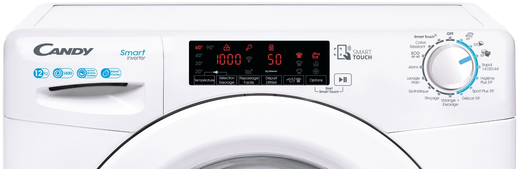 Lave linge Frontal CANDY , 1400 trs/mn, 12kg, Blanc - CS1412TME1-47