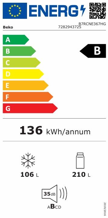 Réfrigérateur congélateur bas BEKO  - B7RCNE367HG