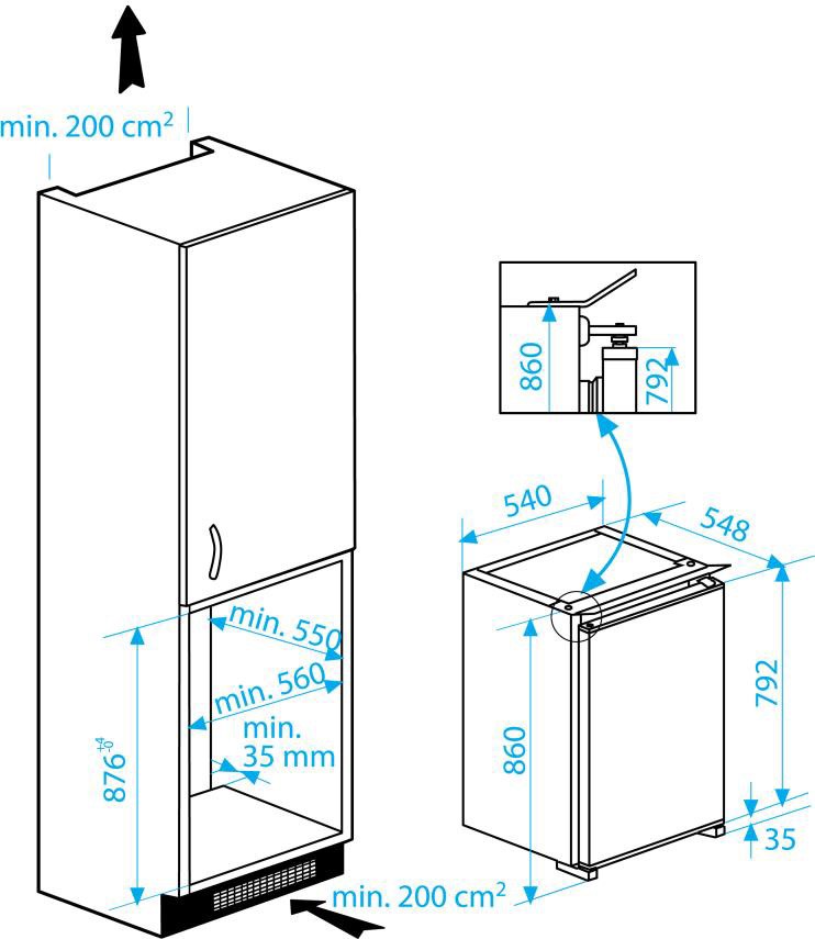 BEKO Réfrigérateur encastrable 1 porte Froid statique Mon Frost 116L 