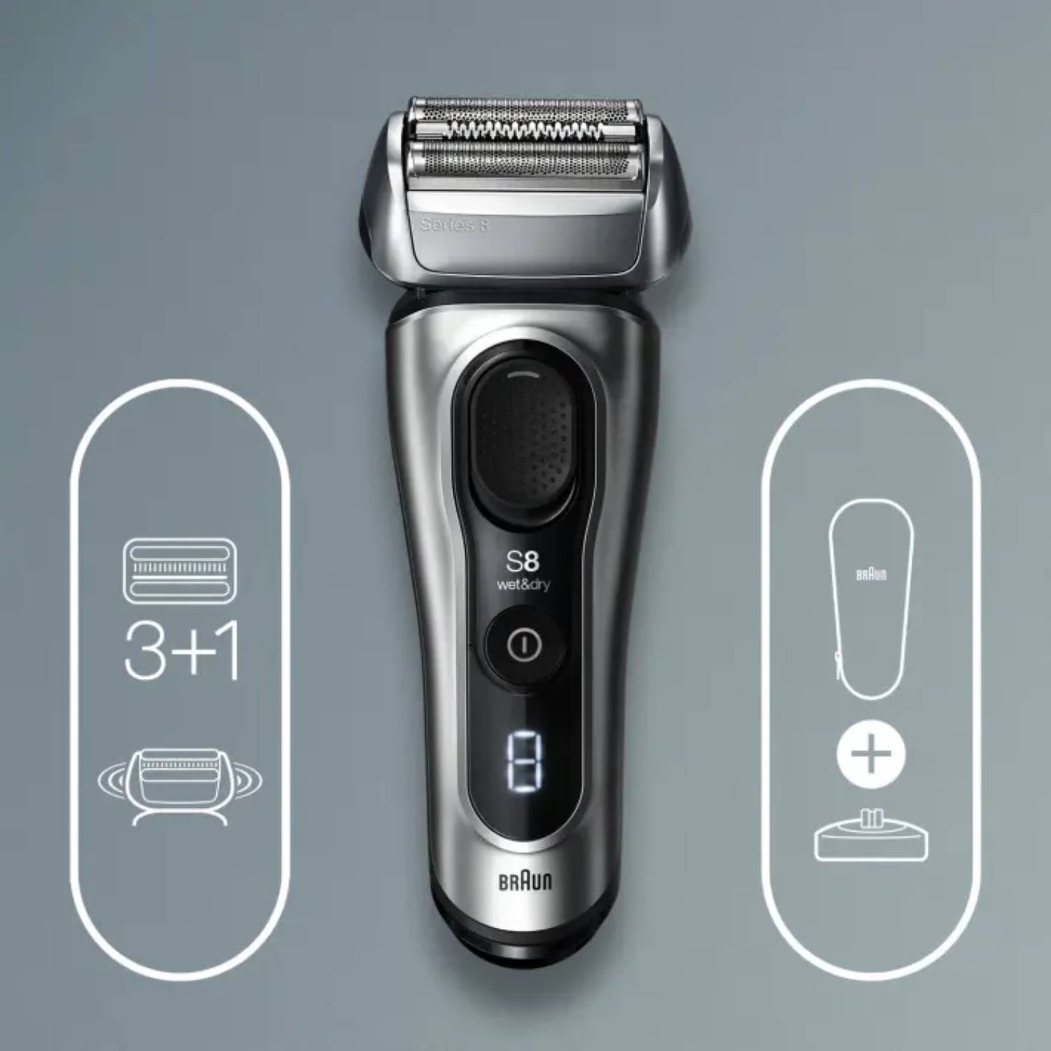 Rasoir électrique BRAUN Series 8 8417s Wet & Dry avec chargeur et étui de voyage - 8417S