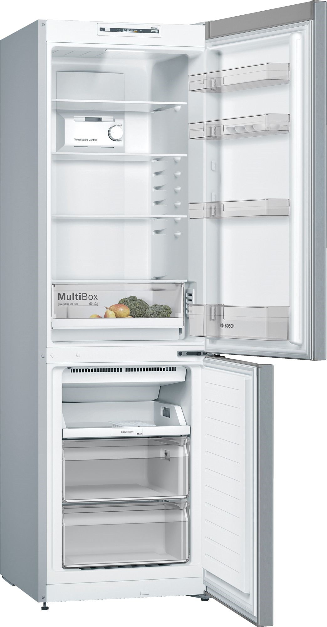 BOSCH Réfrigérateur congélateur bas Série 2 NoFrost MultiAirflow 302L Inox - KGN36NLEA
