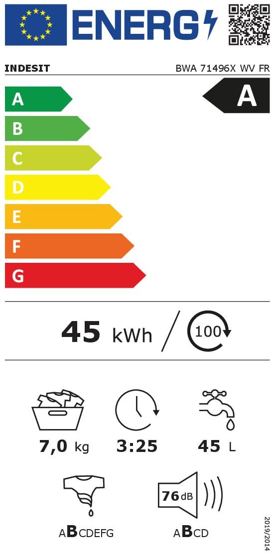 Lave linge Frontal INDESIT 1400 trs/min, 7kg, Blanc - BWA71496XWVFR Lave linge Frontal INDESIT 1400 trs/min, 7kg, Blanc - BWA71496XWVFR