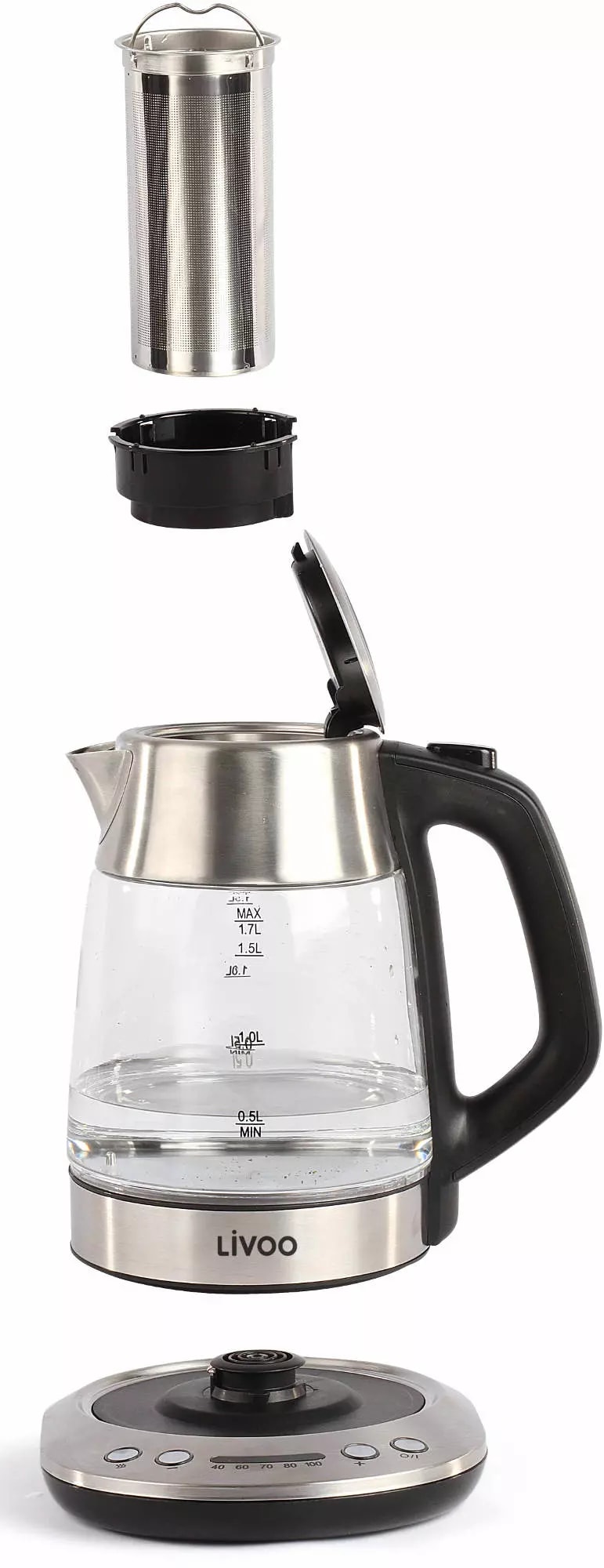 Théière électrique LIVOO Température réglable 1,7L 2200W Gris - DOD165