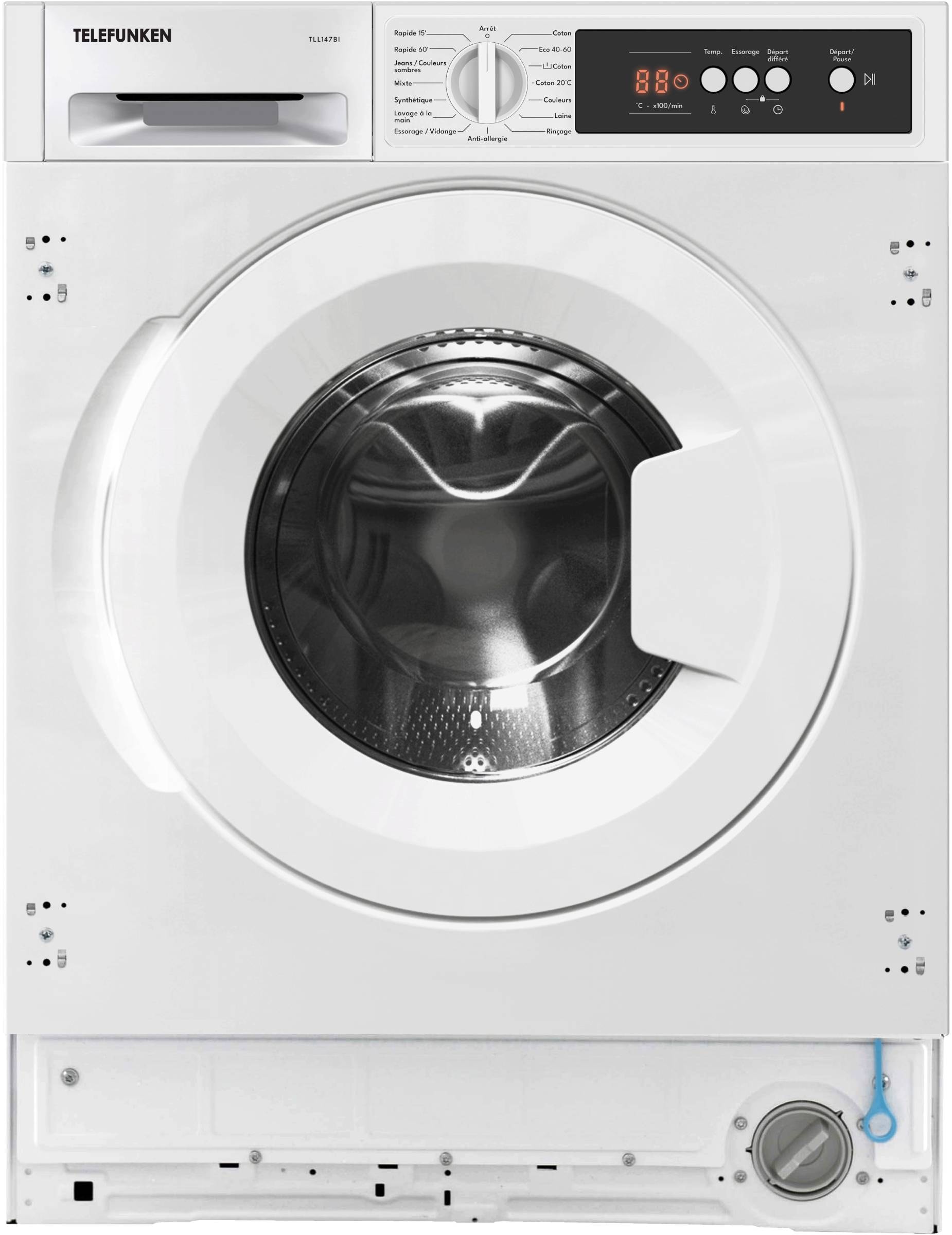 Lave linge encastrable TELEFUNKEN 15 programmes 1400 trs/min 76dB 7kg TLL147BI