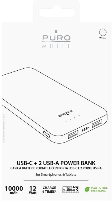 Batterie externe SBS Power Bank 10000mAh avec deux ports USB-A et un USB-C Fast Charge -  inclus - PWFCBB100P2WHI