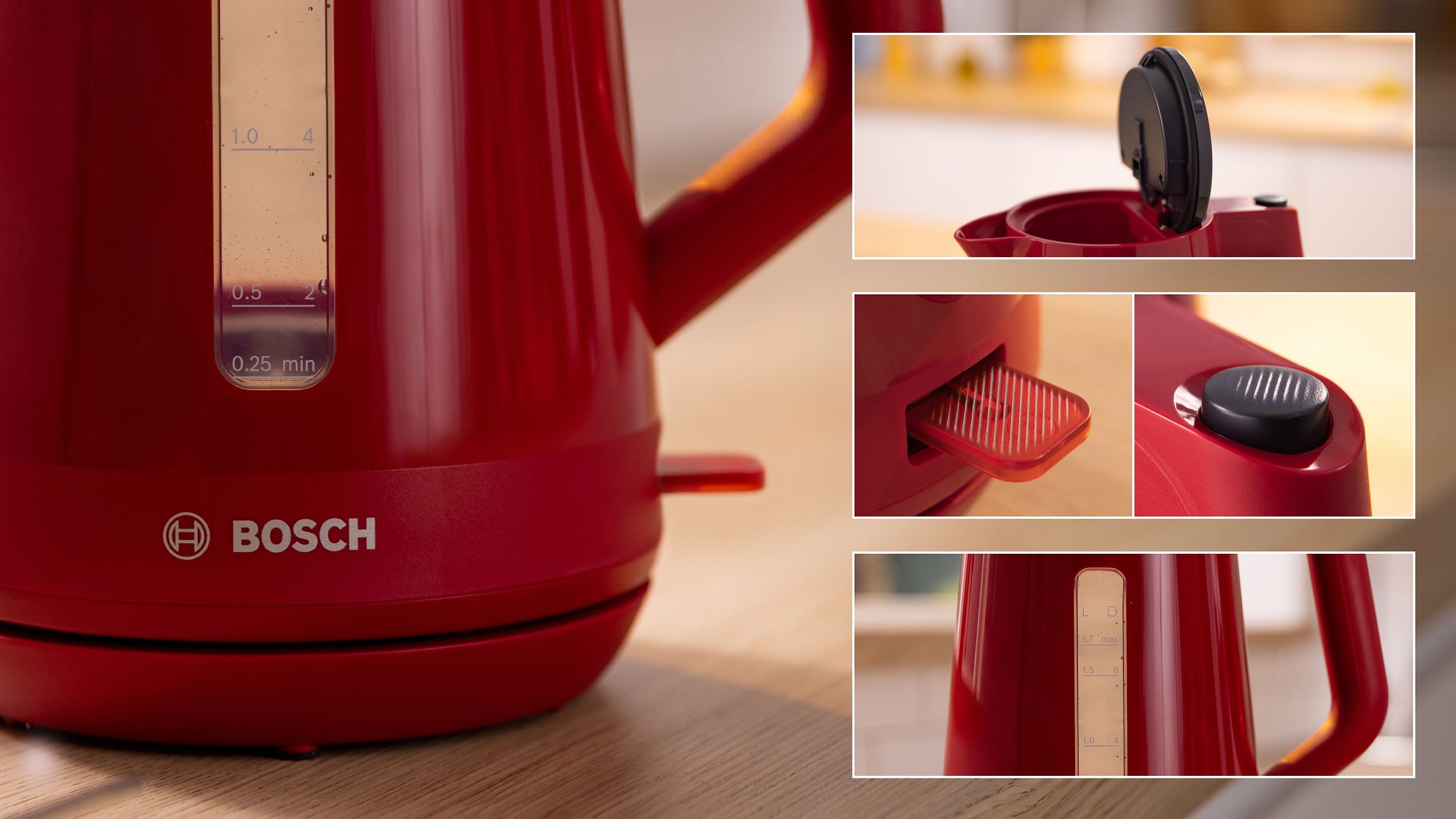 Bouilloire BOSCH Sans fil 1,7L 2400W Rouge - TWK1M124