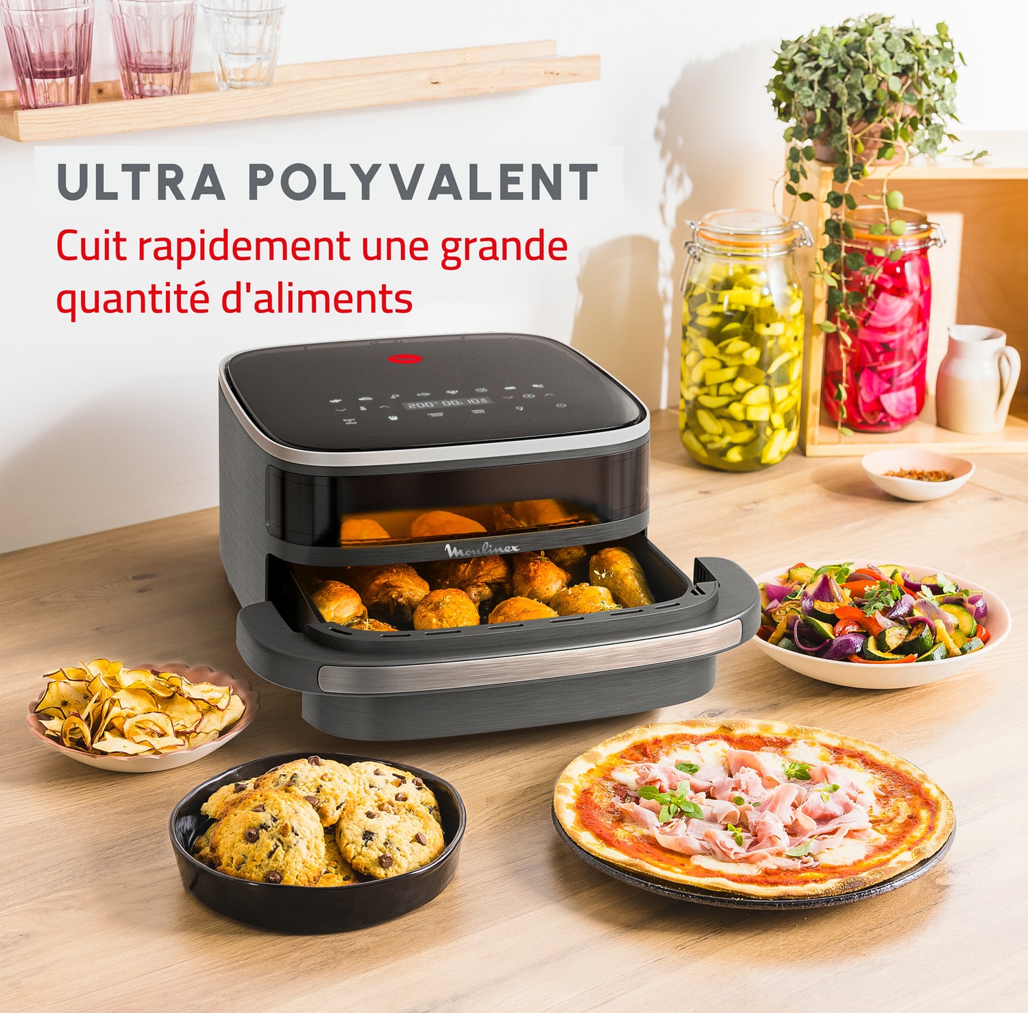 Friteuse à air chaud MOULINEX 4L 2200W 10 prog Hublot Tactile Gris - AL402HF0