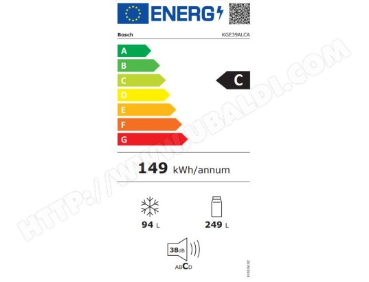 Réfrigérateur congélateur bas BOSCH , Série 6,  Froid Brassé, 343L, Inox - KGE39ALCA