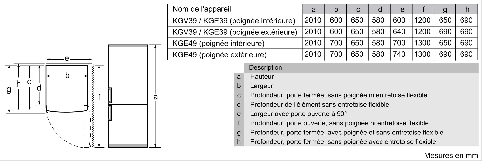 Réfrigérateur congélateur bas BOSCH  - KGE39AWCA