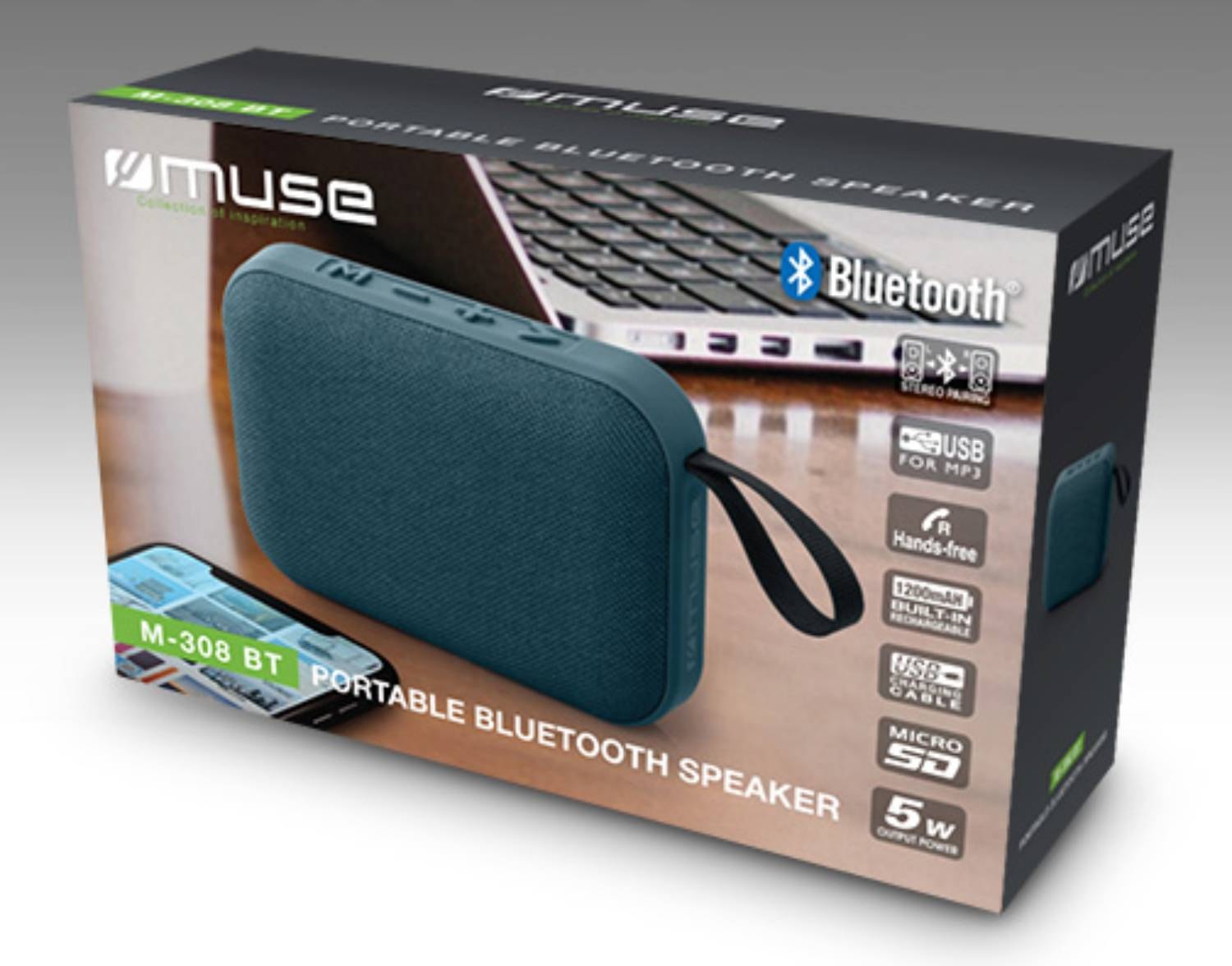 Enceinte bluetooth MUSE 5W Gris - M-308BT