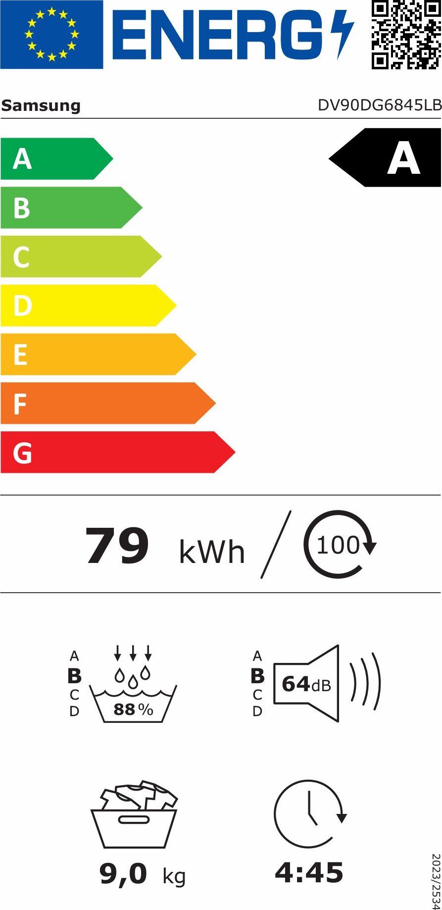 Sèche-linge pompe à chaleur SAMSUNG 9kg Moteur induction Connecté Noir - DV90DG6845LBU3