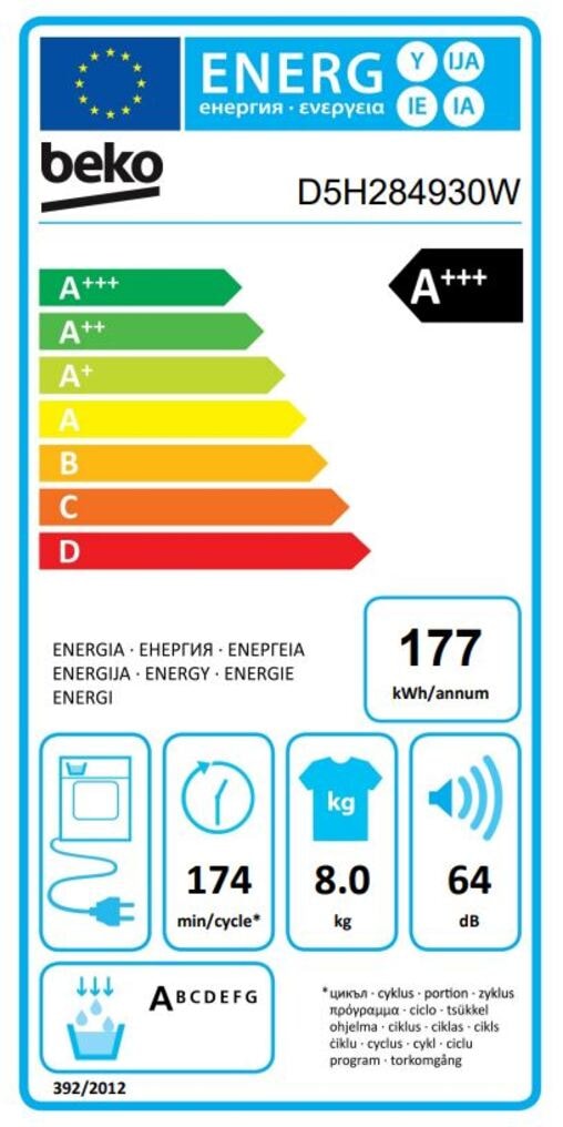 Sèche linge Condensation BEKO Steam cure, QuickDrive 8Kg Blanc - D5H284930W
