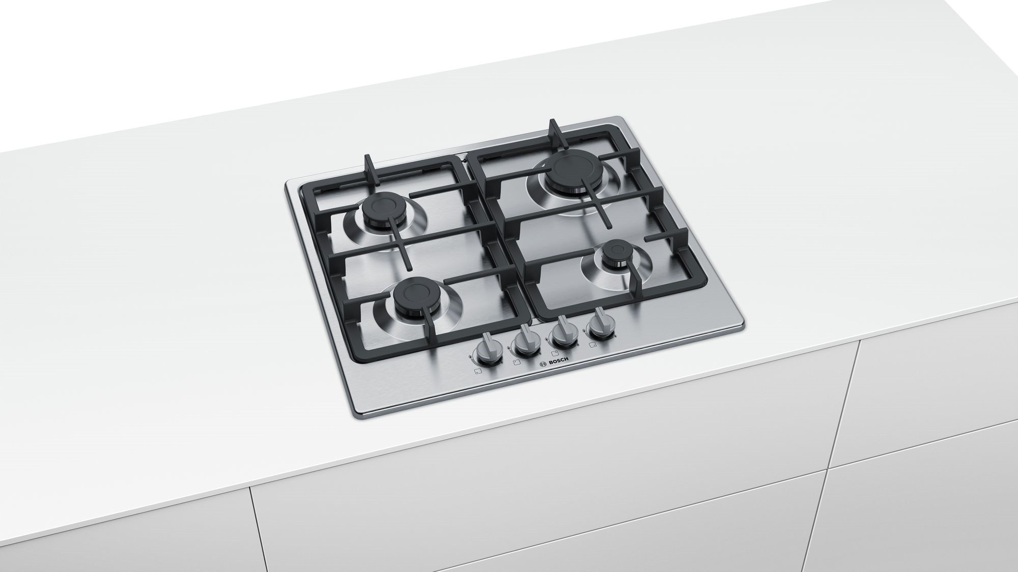 Plaque gaz BOSCH Série 2, 4 bruleurs, 7500W, 60cm, Inox - PGP6B5B90