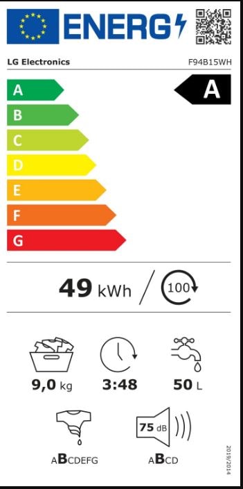 Lave linge Frontal LG 9kg 1400trs/min Blanc - F94B15WH