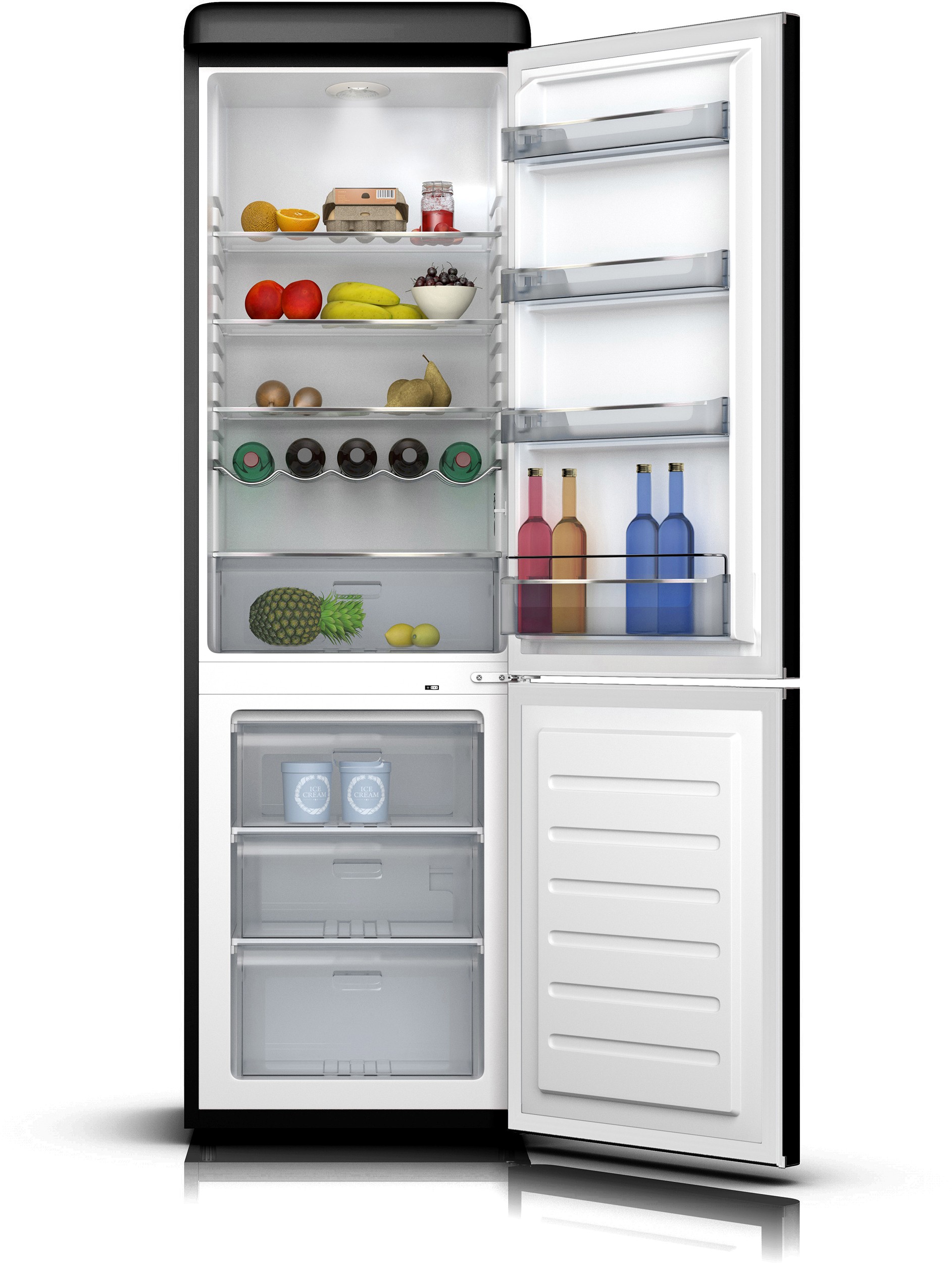 SCHNEIDER Réfrigérateur congélateur bas Vintage combiné 304 L Noir