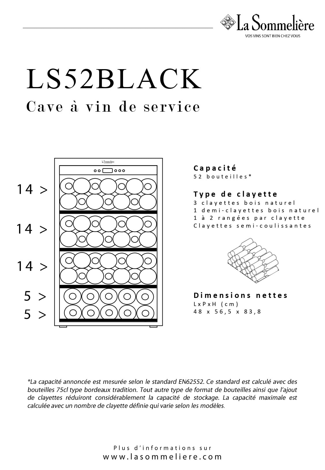 Cave à vin de service LA SOMMELIERE compatible vinotag 52 bouteilles - LS52BLACK Cave à vin de service LA SOMMELIERE compatible vinotag 52 bouteilles - LS52BLACK
