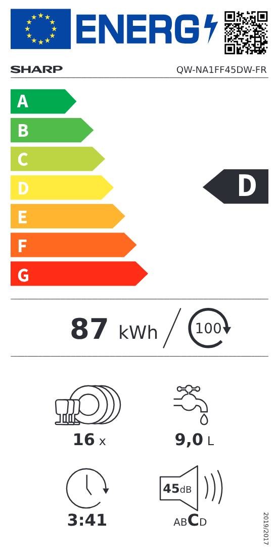 Lave vaisselle 60 cm SHARP EcoWash, 16 couverts, Blanc - QWNA1FF45DW
