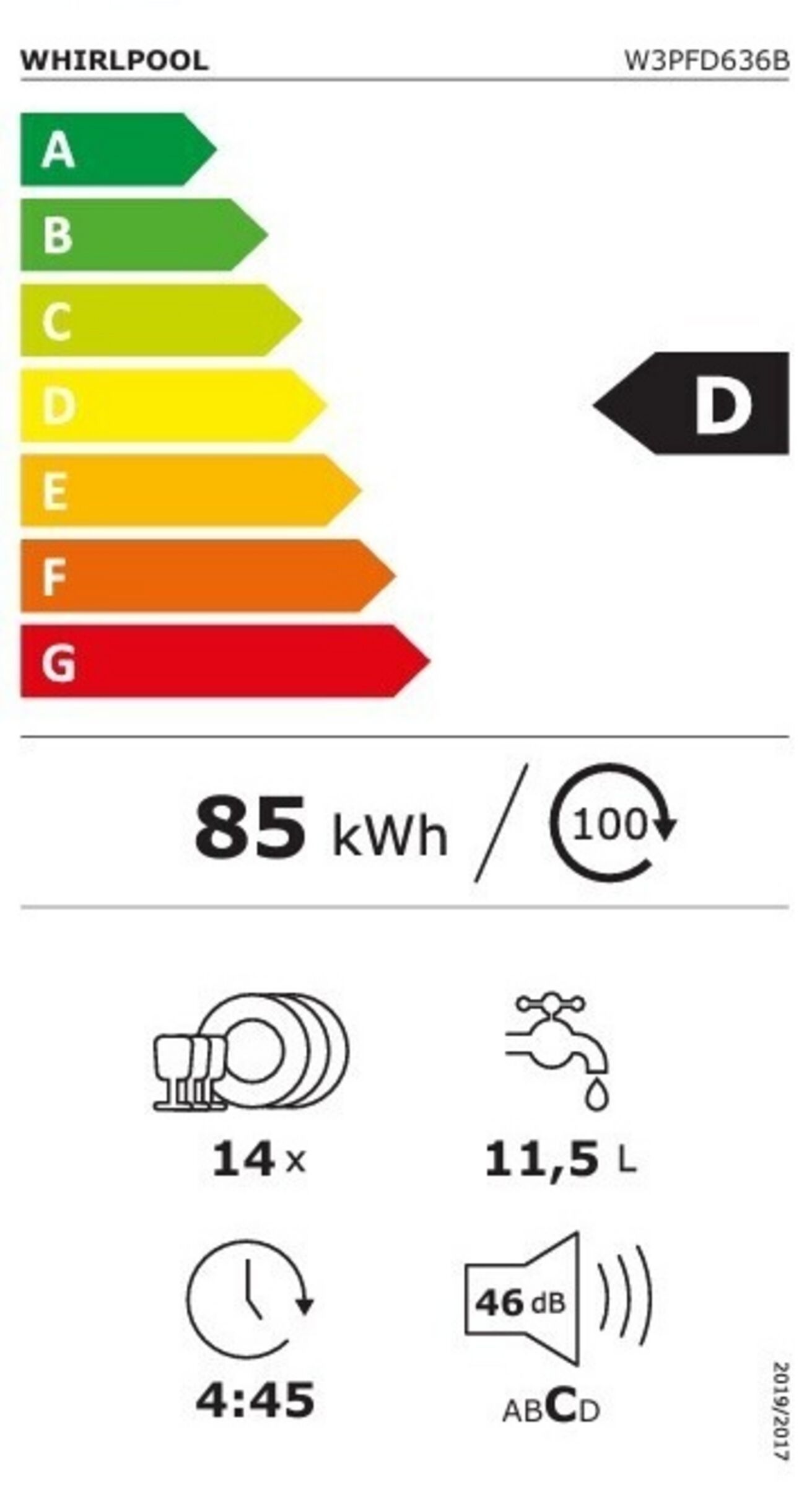 Lave vaisselle encastrable 60 cm WHIRLPOOL  - W3PFD636B