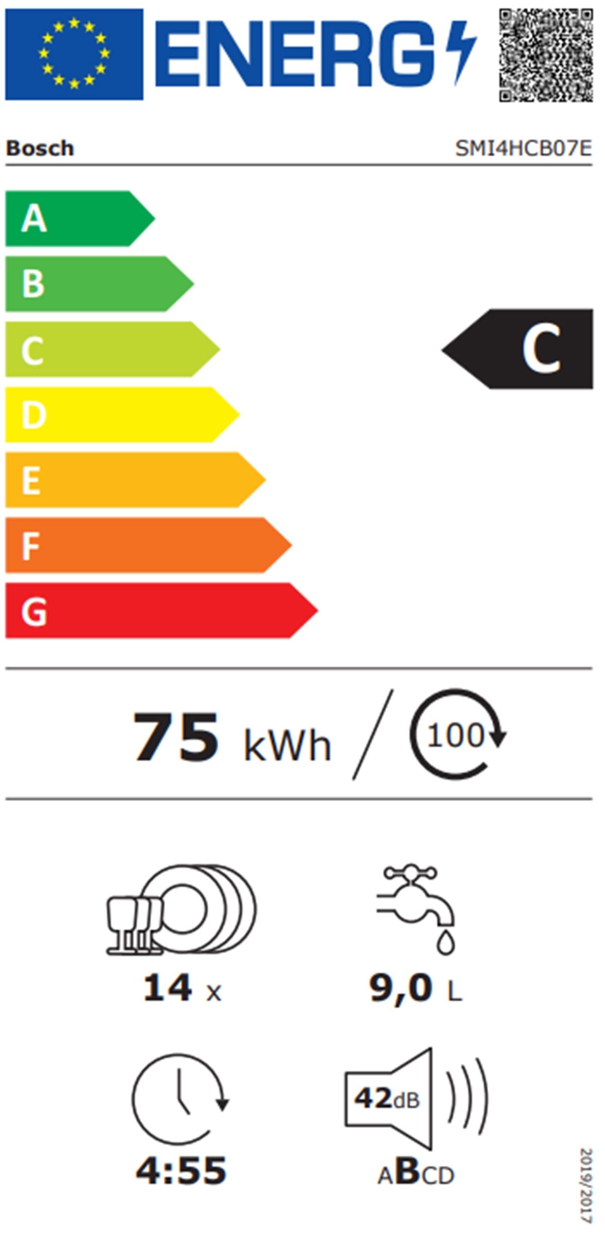 Lave vaisselle encastrable 60 cm BOSCH Connecté 14 couverts 42dB Noir - SMI4HCB07E