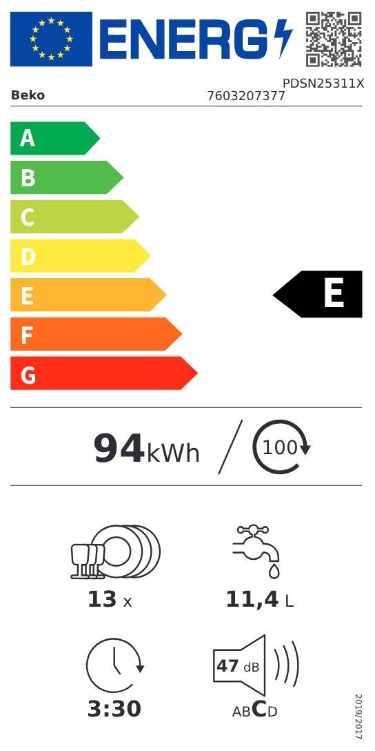 Lave vaisselle integrable 60 cm BEKO - PDSN25311X Lave vaisselle integrable 60 cm BEKO - PDSN25311X