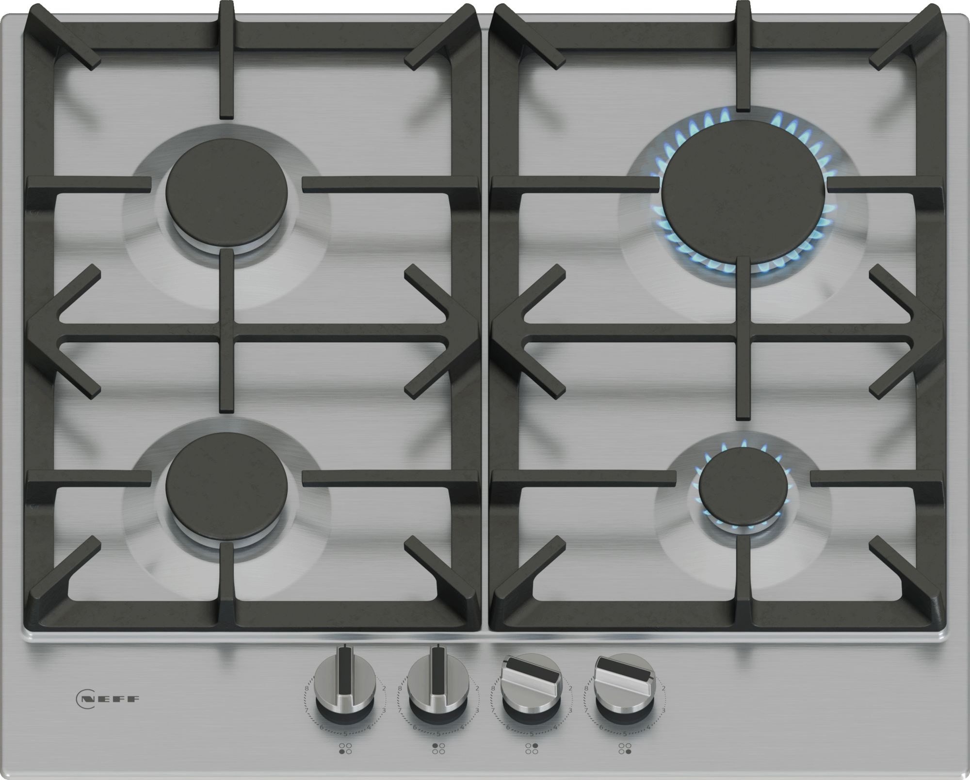 Plaque gaz NEFF N70, 4 foyers, 7500W, 60cm, Inox T26CIP8N0