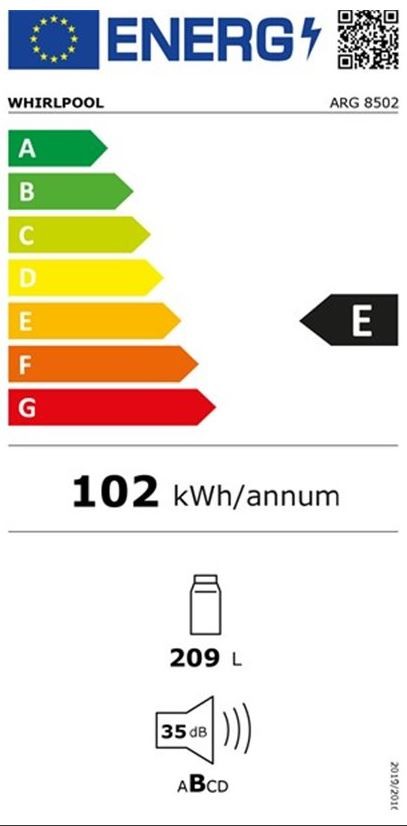 Réfrigérateur encastrable 1 porte WHIRLPOOL 6ème sens, Froid brassé, 209L - ARG8502 Réfrigérateur encastrable 1 porte WHIRLPOOL 6ème sens, Froid brassé, 209L - ARG8502