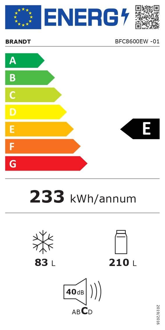 BRANDT Réfrigérateur congélateur bas Fast No Frost 293L Blanc  - BFC8600EW