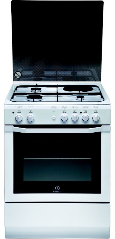 INDESIT Cuisiniere mixte 4 foyers four multifonction Catalyse Blanc