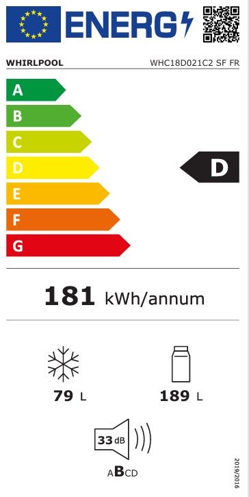 Réfrigérateur congélateur encastrable WHIRLPOOL  - WHC18D021C2SFFR