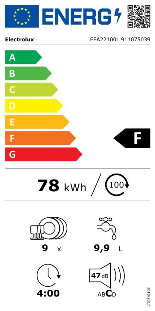 Lave vaisselle tout integrable 45 cm ELECTROLUX - EEA22100L Lave vaisselle tout integrable 45 cm ELECTROLUX - EEA22100L