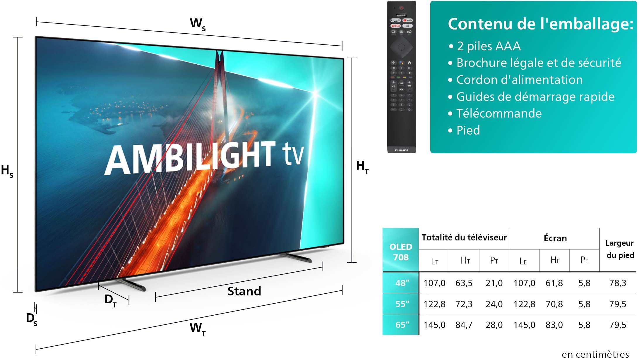 PHILIPS TV OLED 4K 164 cm 120 Hz Ambilight 65" - 65OLED708/12