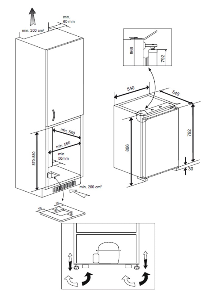 Réfrigérateur encastrable 1 porte BEKO 110L  - B1854N
