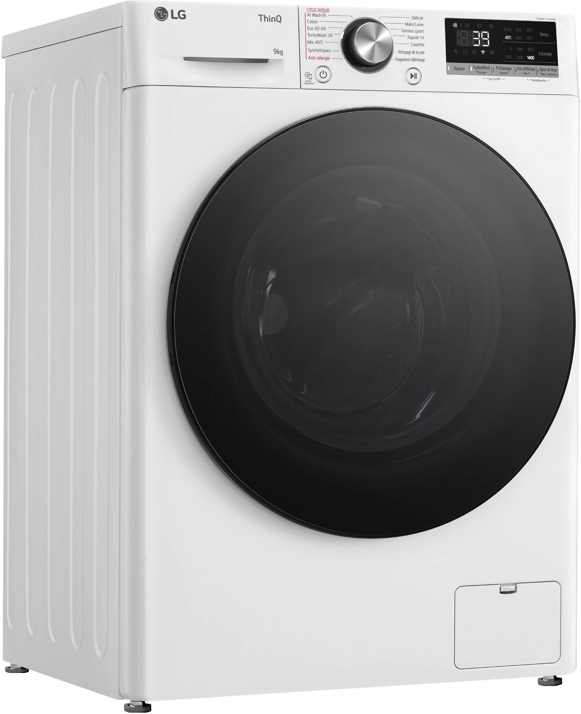 Lave linge Frontal LG Steam Turbowash 1400 trs/mn 9kg - F94R76WHST Lave linge Frontal LG Steam Turbowash 1400 trs/mn 9kg - F94R76WHST
