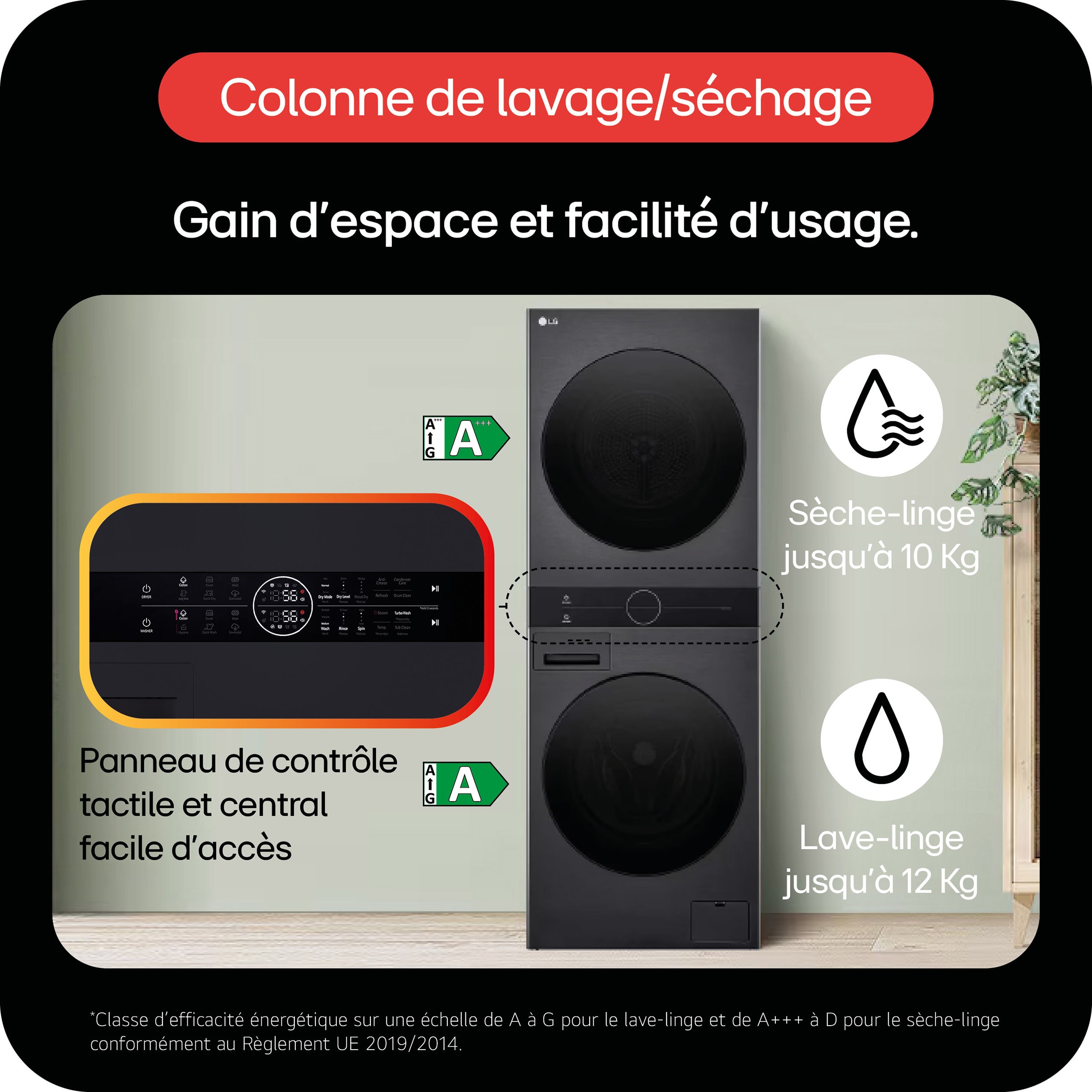 Lave linge sechant Frontal LG 12kg 1400trs/min Noir - F214WT8PB