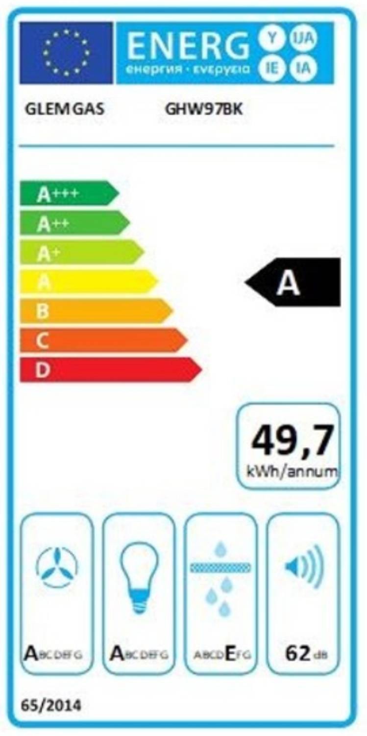 Hotte decorative murale GLEM , 3 vitesses, 62db, 90cm, Noir - GHW97BK