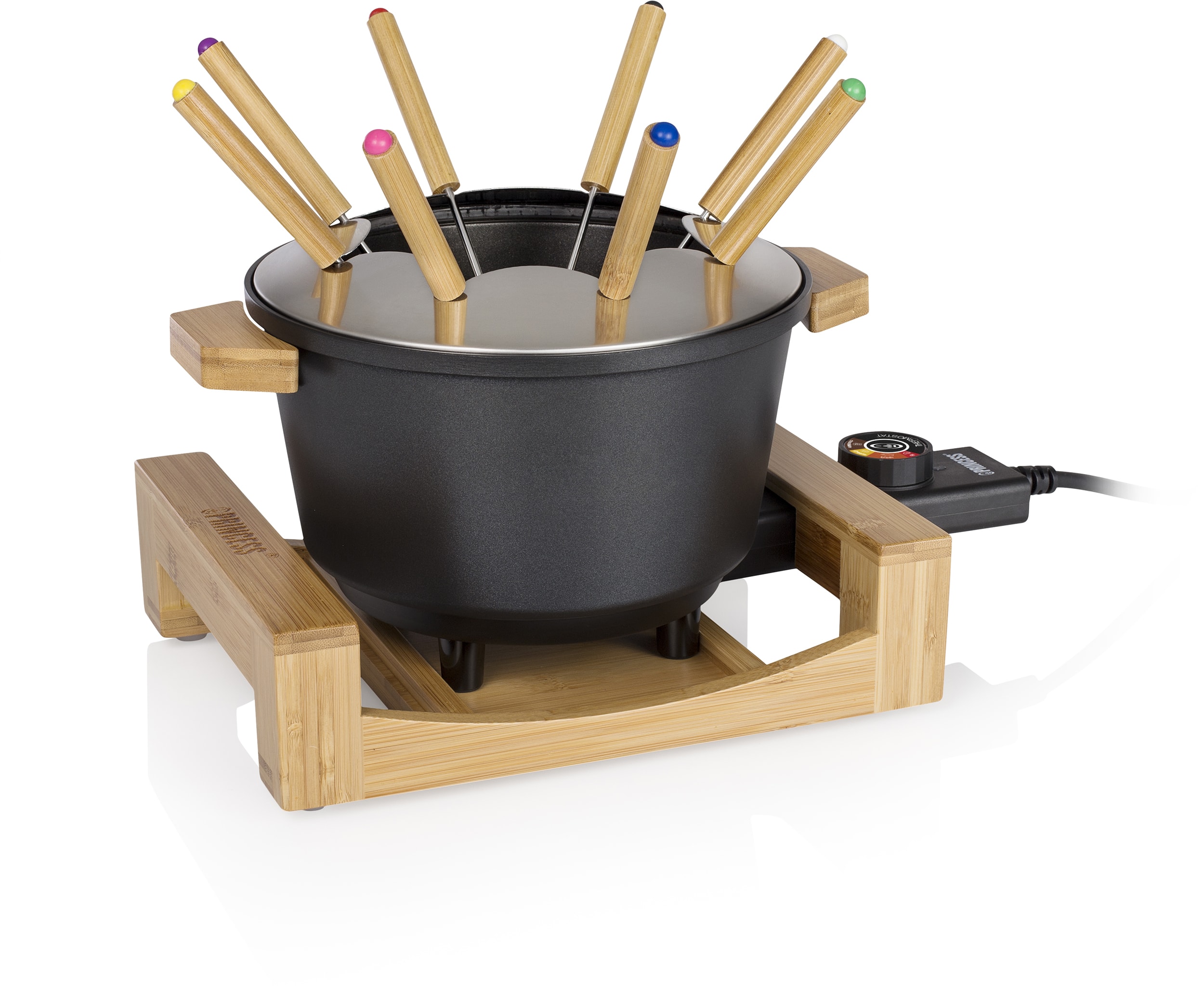Fondue PRINCESS 8 personnes 800W Noir et Bambou 01.173025.01.001