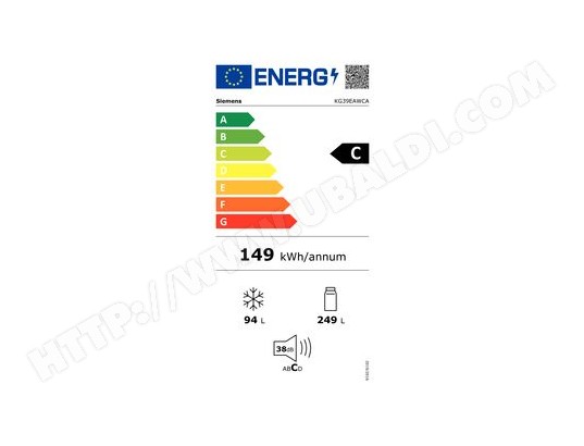 Réfrigérateur congélateur bas SIEMENS IQ500, Froid Brassé, 337L, Blanc - KG39EAWCA